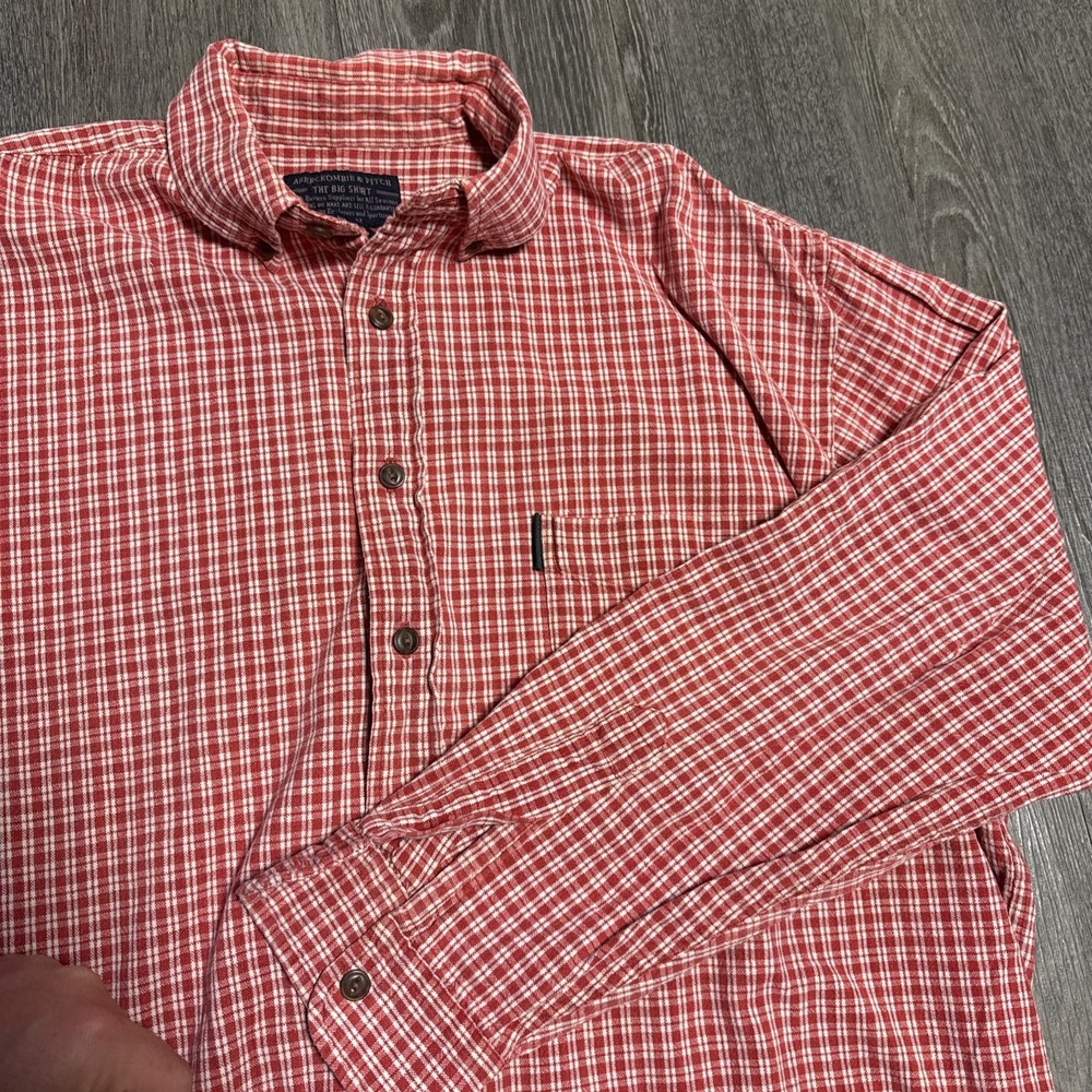 Abercrombie & Fitch Vintage 90s Mens The Big Shirt Red Plaid Size LG Button Down